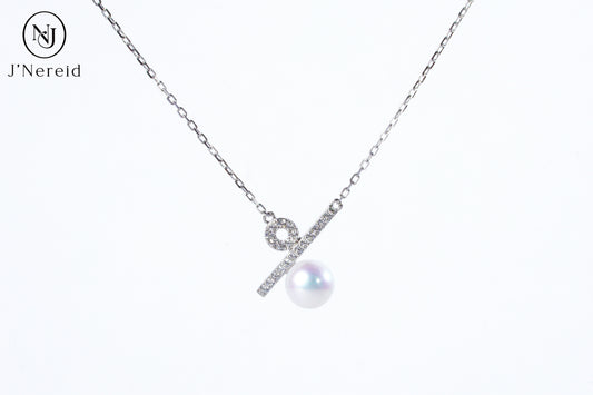Modern Geometric "%" Pendant Aurora Freshwater Pearl Necklace, 6-7mm High-Luster Pearl, S925 Silver with Sparkling CZ