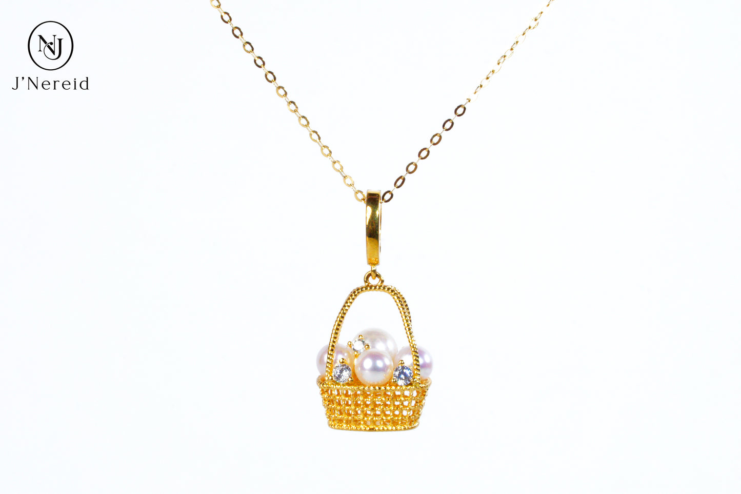 Whimsical Woven Basket Aurora Freshwater Pearl Pendant Necklace, 4-6mm High-Luster Pearls, S925 Silver with Sparkling CZ, Available in Gold or Silver