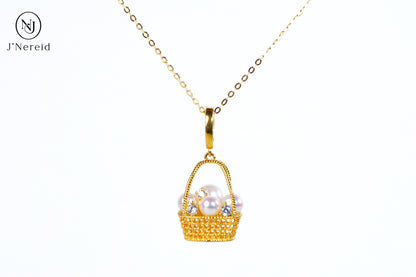 Whimsical Woven Basket Aurora Freshwater Pearl Pendant Necklace, 4-6mm High-Luster Pearls, S925 Silver with Sparkling CZ, Available in Gold or Silver