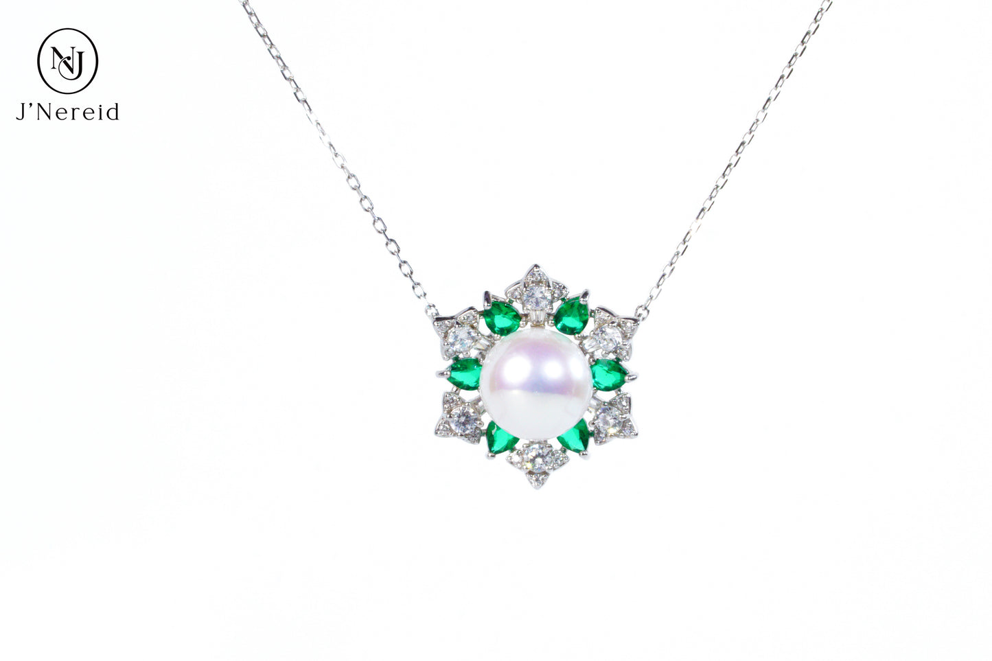 Opulent Emerald & Diamond-Style Halo Aurora Edison Pearl Pendant Necklace, 10-10.5mm High-Luster Pearl, S925 Silver with Sparkling CZ(Pearl Variation)