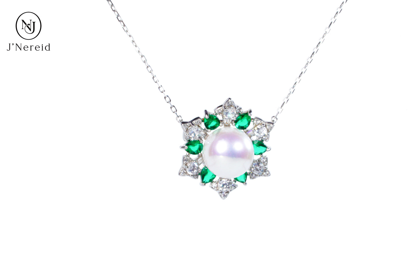 Opulent Emerald & Diamond-Style Halo Aurora Edison Pearl Pendant Necklace, 10-10.5mm High-Luster Pearl, S925 Silver with Sparkling CZ(Pearl Variation)
