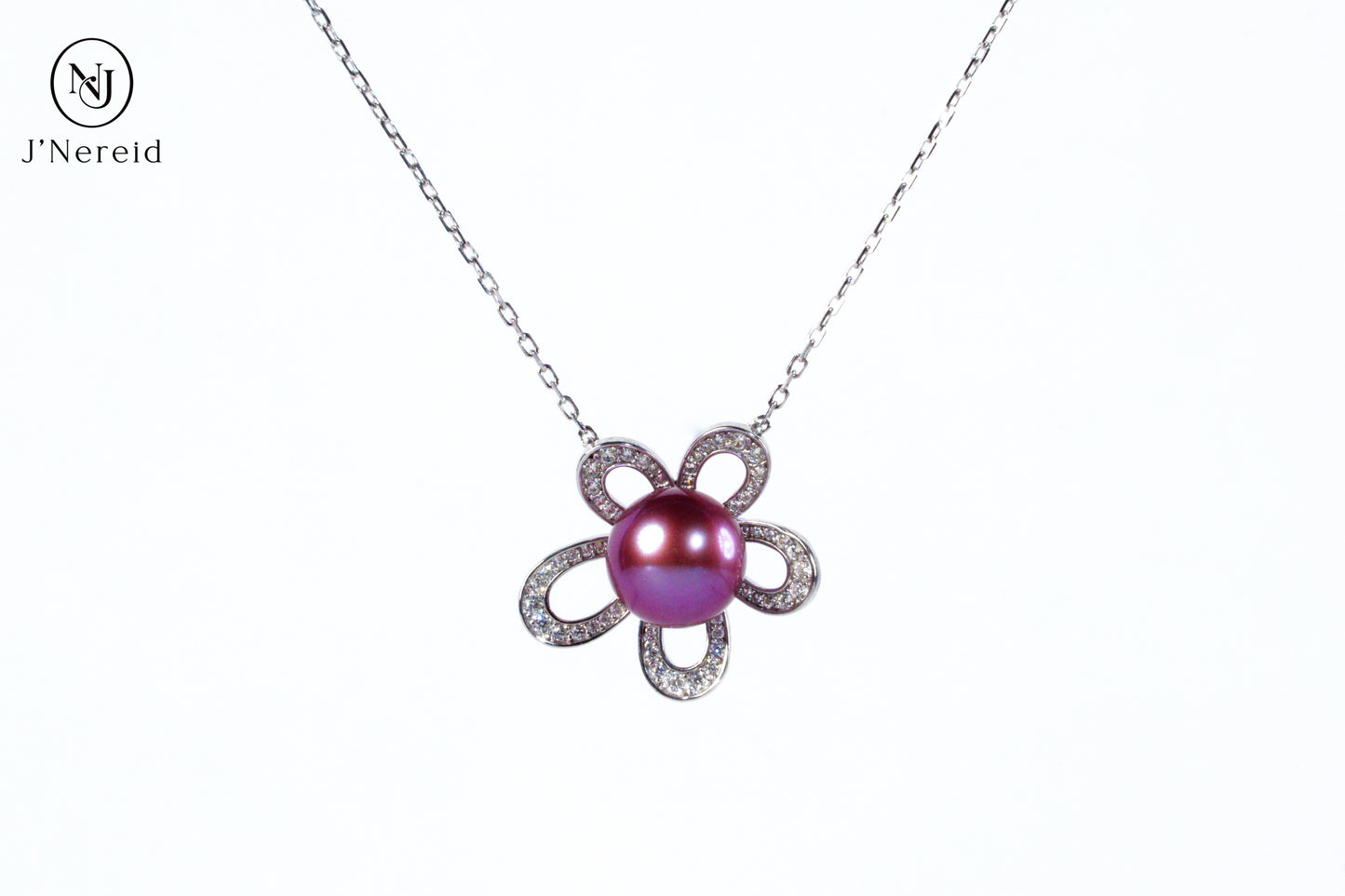 Vibrant Deep Purple Edison Aurora Pearl Flower Pendant Necklace, 8-9mm High-Luster Pearl, S925 Silver with Sparkling CZ（Pearl Variation)
