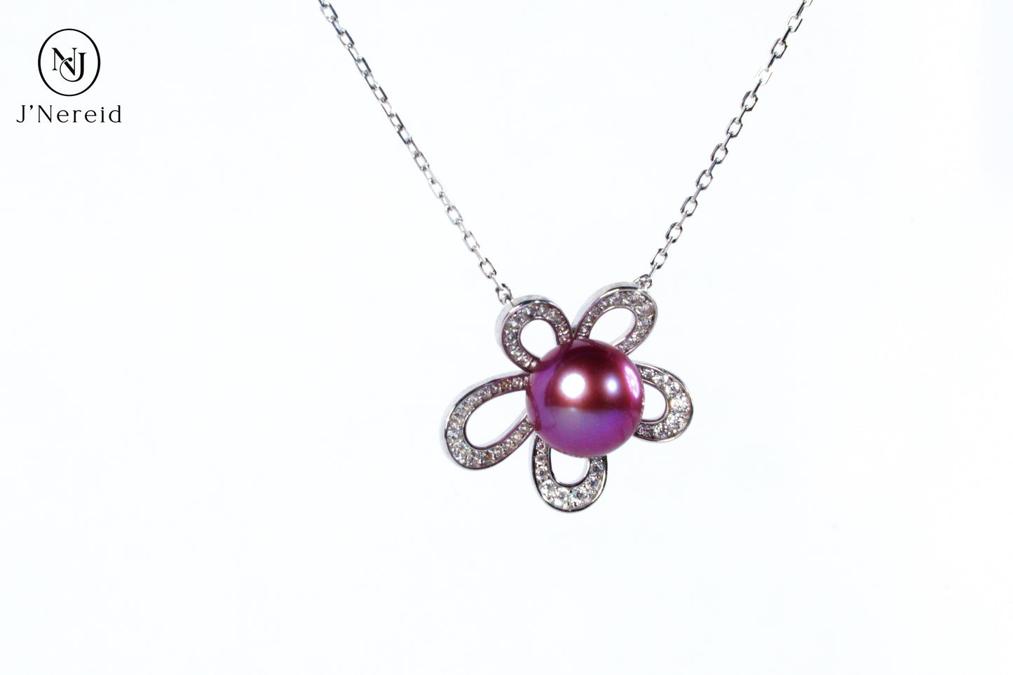 Vibrant Deep Purple Edison Aurora Pearl Flower Pendant Necklace, 8-9mm High-Luster Pearl, S925 Silver with Sparkling CZ（Pearl Variation)