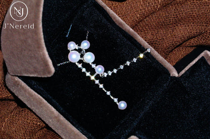 Shooting Star Aurora Pearl Drop Necklace, Graduated 4-6mm Freshwater Pearls, Hypoallergenic S925 Silver