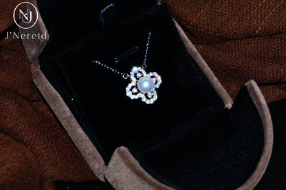 Elegant Four-Leaf Clover Aurora Pearl Necklace, 7-8mm High-Luster Freshwater Pearl, S925 Silver with Sparkling CZ