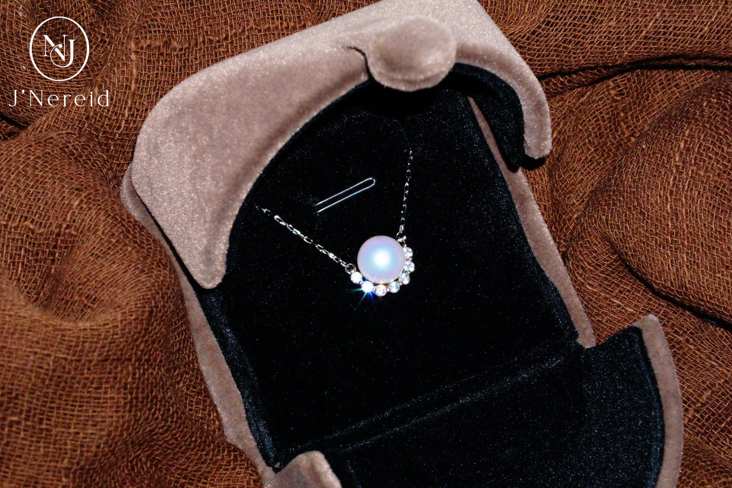 Aurora Freshwater Pearl Half-Halo Necklace, 8-9mm Lustrous Pearl, S925 Silver with Cubic Zirconia Accents