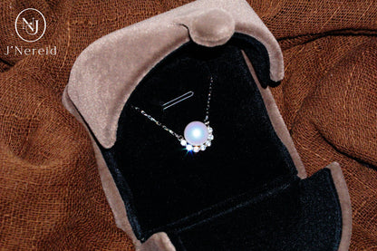 Aurora Freshwater Pearl Half-Halo Necklace, 8-9mm Lustrous Pearl, S925 Silver with Cubic Zirconia Accents