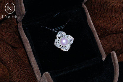 Luxury Ornate Floral Aurora Freshwater Pearl Necklace | 9-10mm Pearl, S925 Silver with Sparkling Zircon