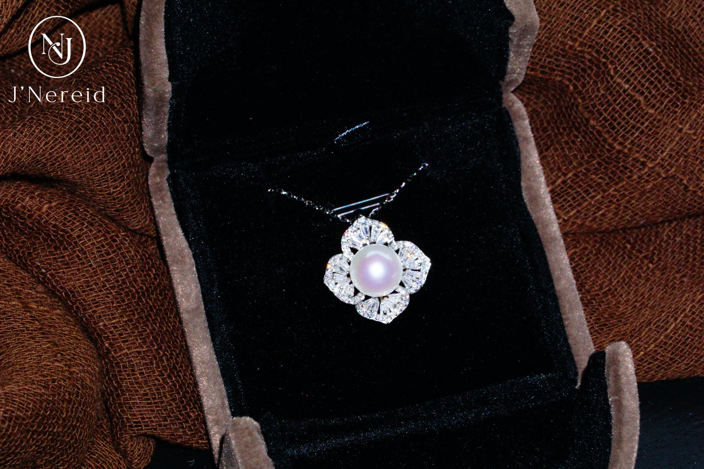 Luxury Ornate Floral Aurora Freshwater Pearl Necklace | 9-10mm Pearl, S925 Silver with Sparkling Zircon