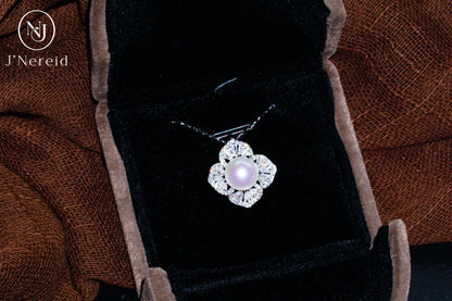 Luxury Ornate Floral Aurora Freshwater Pearl Necklace | 9-10mm Pearl, S925 Silver with Sparkling Zircon