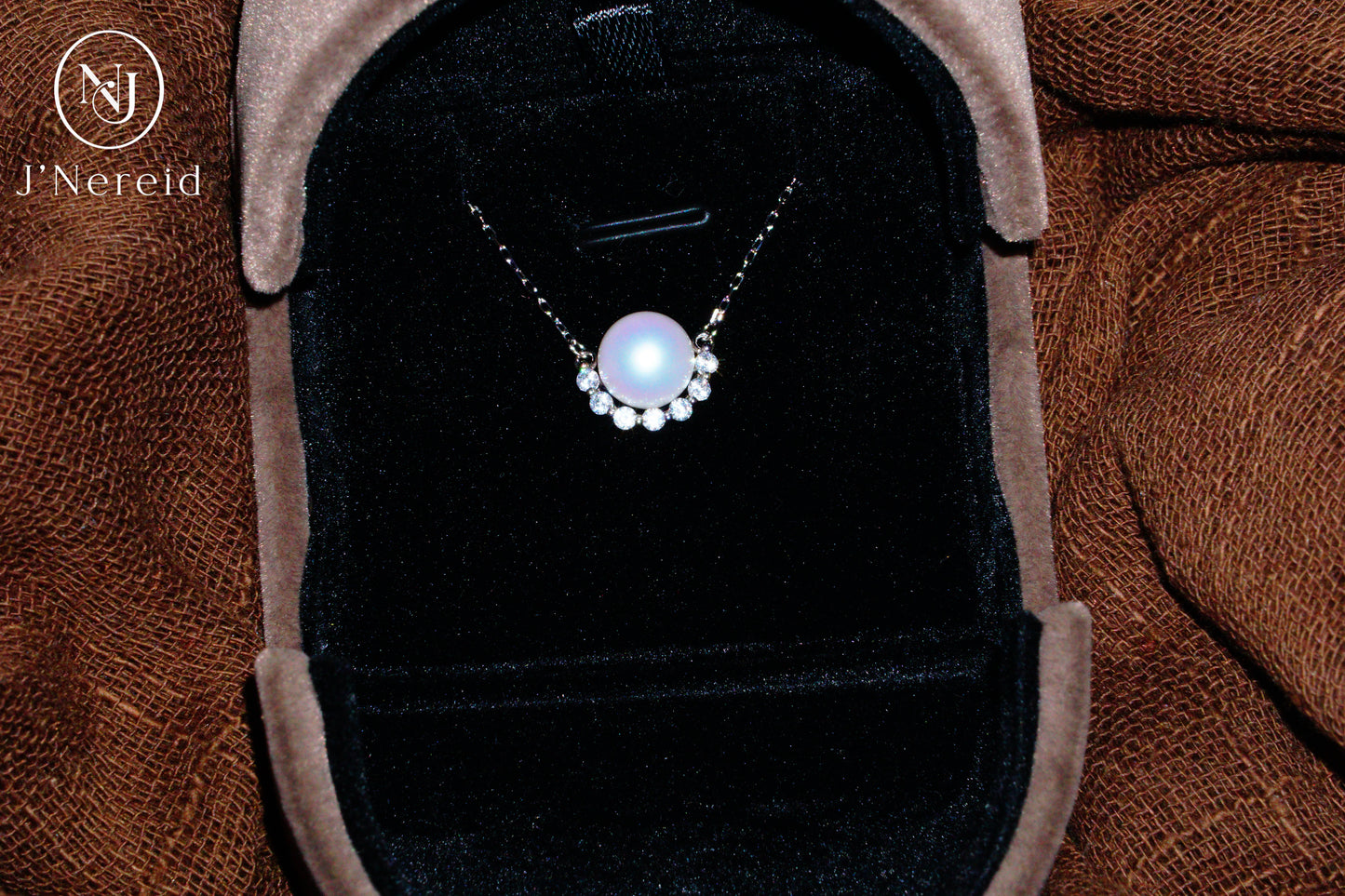 Aurora Freshwater Pearl Half-Halo Necklace, 8-9mm Lustrous Pearl, S925 Silver with Cubic Zirconia Accents