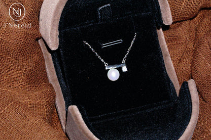Minimalist Balance Bar Aurora Freshwater Pearl Pendant Necklace, 6-7mm High-Luster Pearl, S925 Silver with Sparkling CZ