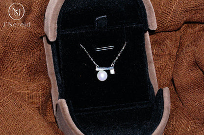 Minimalist Balance Bar Aurora Freshwater Pearl Pendant Necklace, 6-7mm High-Luster Pearl, S925 Silver with Sparkling CZ