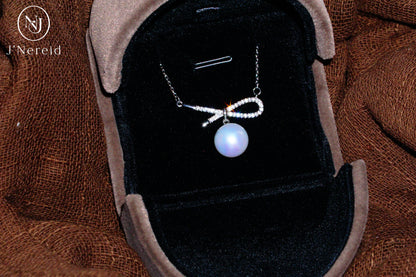 Delicate Bow Knot Pearl Pendant Necklace | Premium 10-11mm Aurora Freshwater Pearl, S925 Silver & Cubic Zirconia