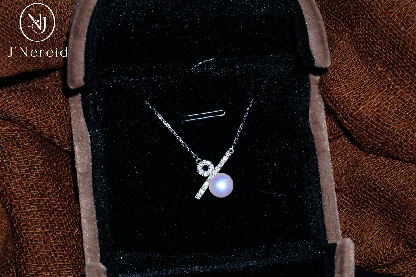 Modern Geometric "%" Pendant Aurora Freshwater Pearl Necklace, 6-7mm High-Luster Pearl, S925 Silver with Sparkling CZ