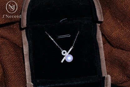 Modern Geometric "%" Pendant Aurora Freshwater Pearl Necklace, 6-7mm High-Luster Pearl, S925 Silver with Sparkling CZ