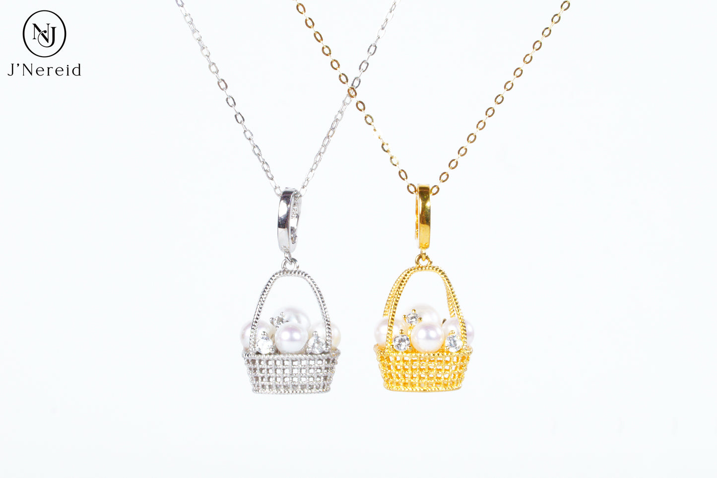 Whimsical Woven Basket Aurora Freshwater Pearl Pendant Necklace, 4-6mm High-Luster Pearls, S925 Silver with Sparkling CZ, Available in Gold or Silver