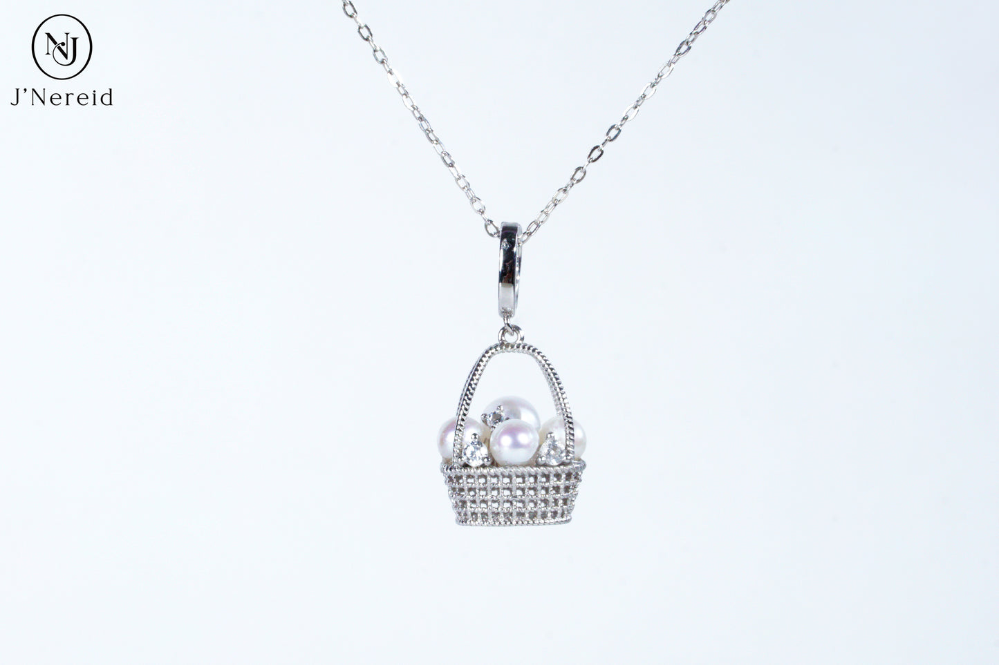 Whimsical Woven Basket Aurora Freshwater Pearl Pendant Necklace, 4-6mm High-Luster Pearls, S925 Silver with Sparkling CZ, Available in Gold or Silver