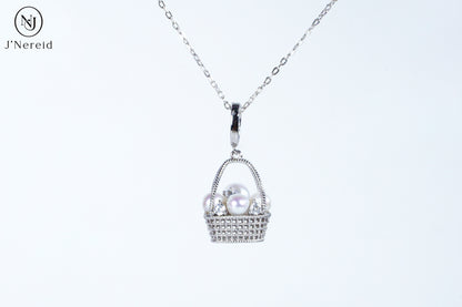 Whimsical Woven Basket Aurora Freshwater Pearl Pendant Necklace, 4-6mm High-Luster Pearls, S925 Silver with Sparkling CZ, Available in Gold or Silver