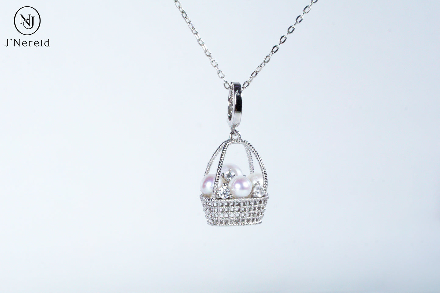 Whimsical Woven Basket Aurora Freshwater Pearl Pendant Necklace, 4-6mm High-Luster Pearls, S925 Silver with Sparkling CZ, Available in Gold or Silver