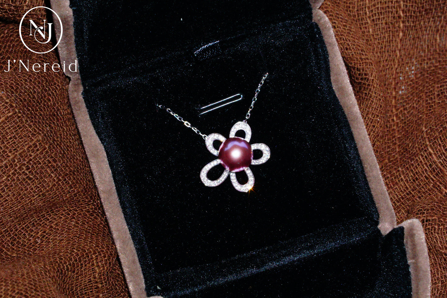 Vibrant Deep Purple Edison Aurora Pearl Flower Pendant Necklace, 8-9mm High-Luster Pearl, S925 Silver with Sparkling CZ（Pearl Variation)