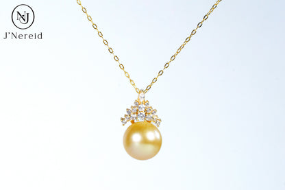 10-11mm Medium Golden South Sea Pearl Snow Queen Pendant Necklace, S925 Silver, Lightly Blemished（Pearl Variation）
