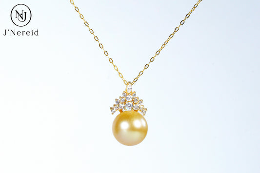 10-11mm Medium Golden South Sea Pearl Snow Queen Pendant Necklace, S925 Silver, Lightly Blemished（Pearl Variation）