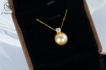 11-12mm Medium Golden South Sea Pearl Pendant Necklace, Classic Diana Style, S925 Silver, High Luster（Pearl Variation）