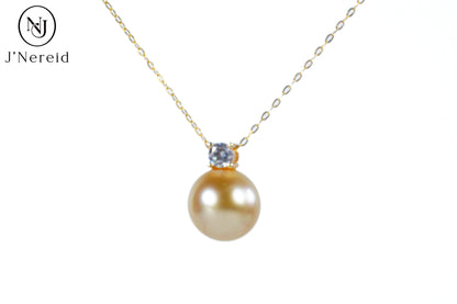 11-12mm Medium Golden South Sea Pearl Pendant Necklace, Classic Diana Style, S925 Silver, High Luster（Pearl Variation）