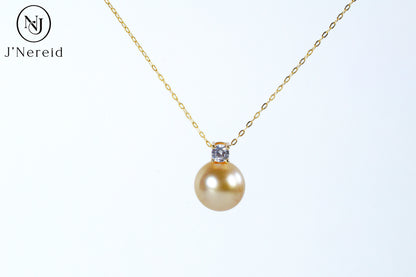 11-12mm Medium Golden South Sea Pearl Pendant Necklace, Classic Diana Style, S925 Silver, High Luster（Pearl Variation）