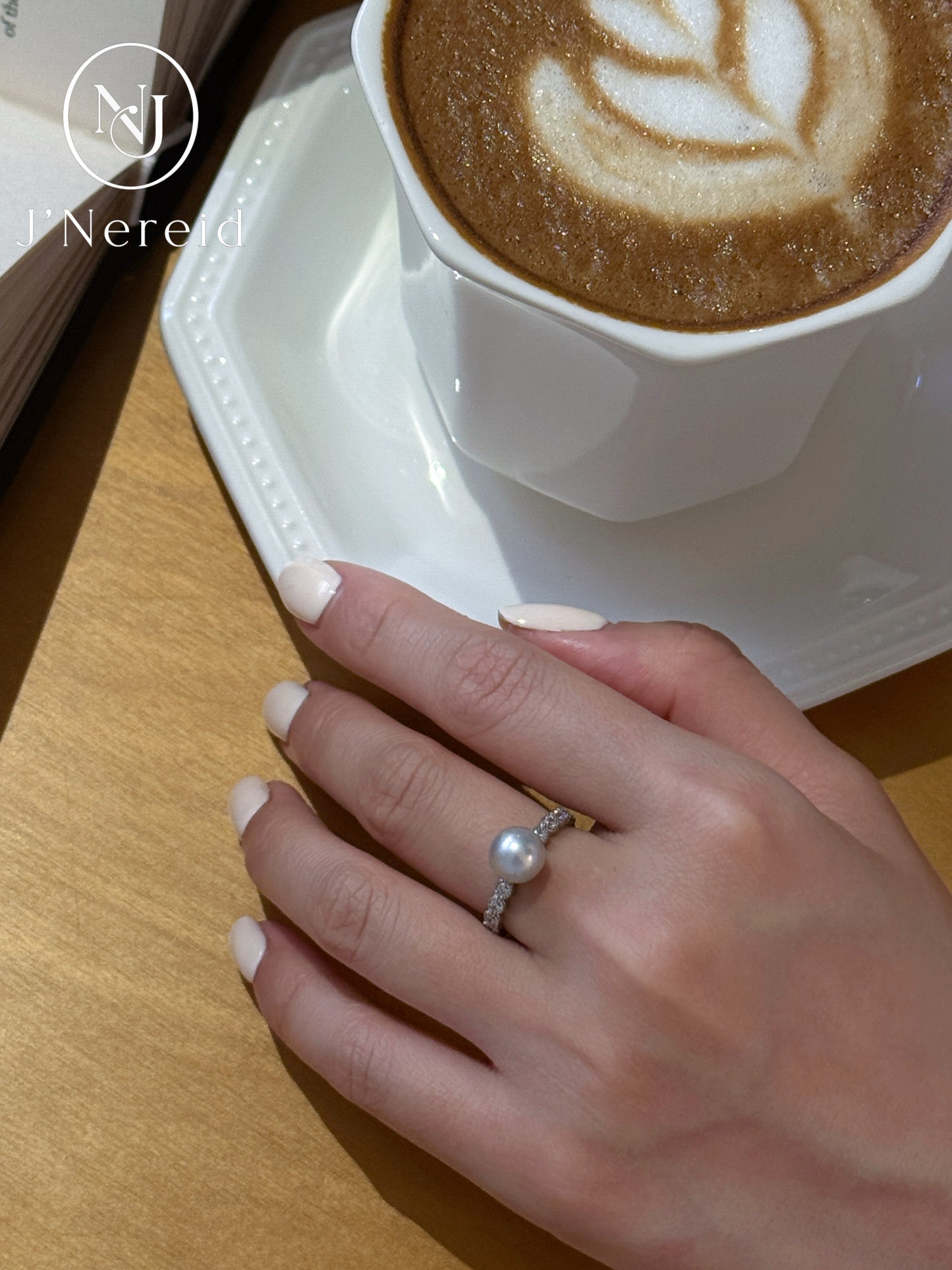Madama Tone Japanese Akoya Pearl Ring 7-8mm Silver Grey Akoya Pearl S925 Sterling Silver Dual Side Paved Zircon Half Eternity Timeless Stackable Fine Jewelry Gift for Women（Pearl Variation）