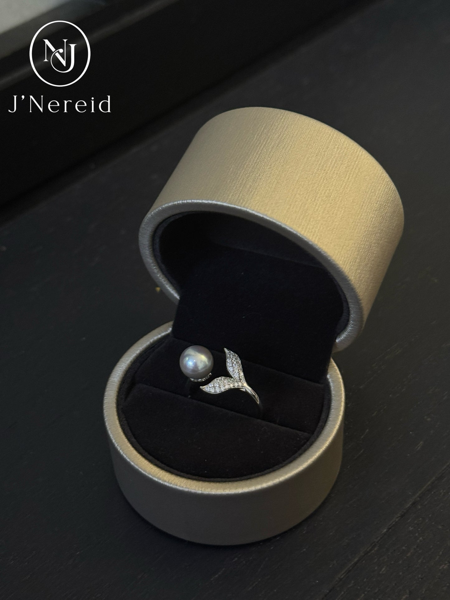 Madama Tone Japanese Akoya Pearl Ring 7-8mm Silver Grey Akoya Pearl S925 Sterling Silver Full Zircon Mermaid Tail Open Adjustable Stackable Fine Jewelry Gift for Women（Pearl Variation）