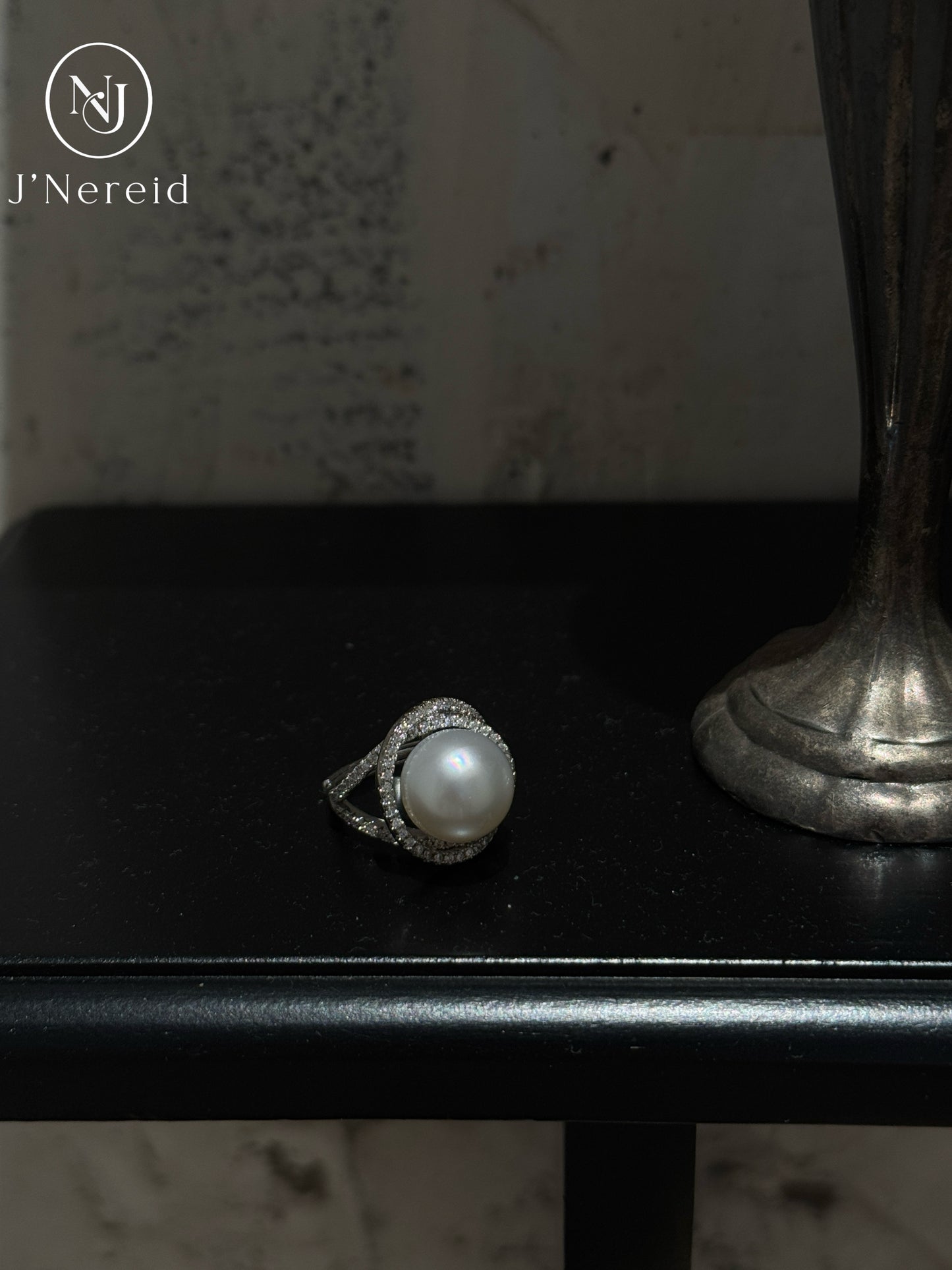 Premium Australian South Sea White Pearl Twisted Band Statement Ring | 12-13mm Natural High-Luster South Sea Pearl, Heavy Solid S925 Sterling Silver Full Pave Zircon Cocktail Fine Jewelry Gift for Women（Pearl Variation）