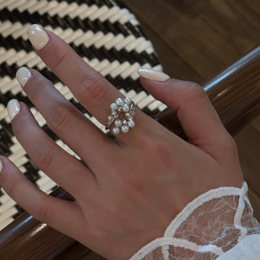 Starry Hydrangea Gentle&Exquisite Freshwater Multi-Pearl Ring |（ 3-5mm）S925 Zircon