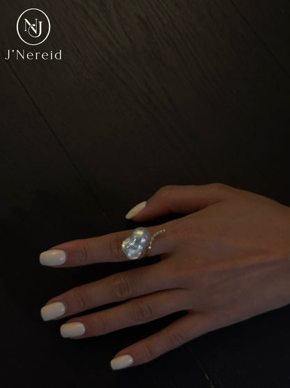 Luxury 21-22mm Aurora Grade Freshwater Baroque Pearl Ring, High Iridescent Shine Freeform Pearl with Paved Zircon S925 Sterling Silver Statement Ring for Women Fine Jewelry Gift（Pearl Variation）