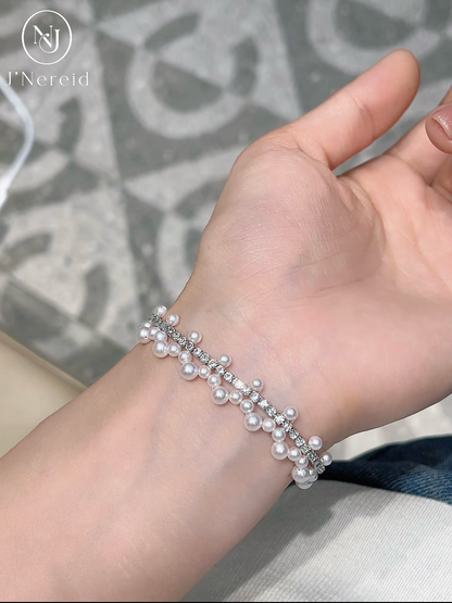 Wire Woven Tennis Pearl Jewelry Set, Graduated 3-5mm Freshwater Pearl Long Layering Tennis Necklace & Matching Woven Tennis Bracelet, Handmade Delicate Pearl Set for Women Daily Elegant Wear