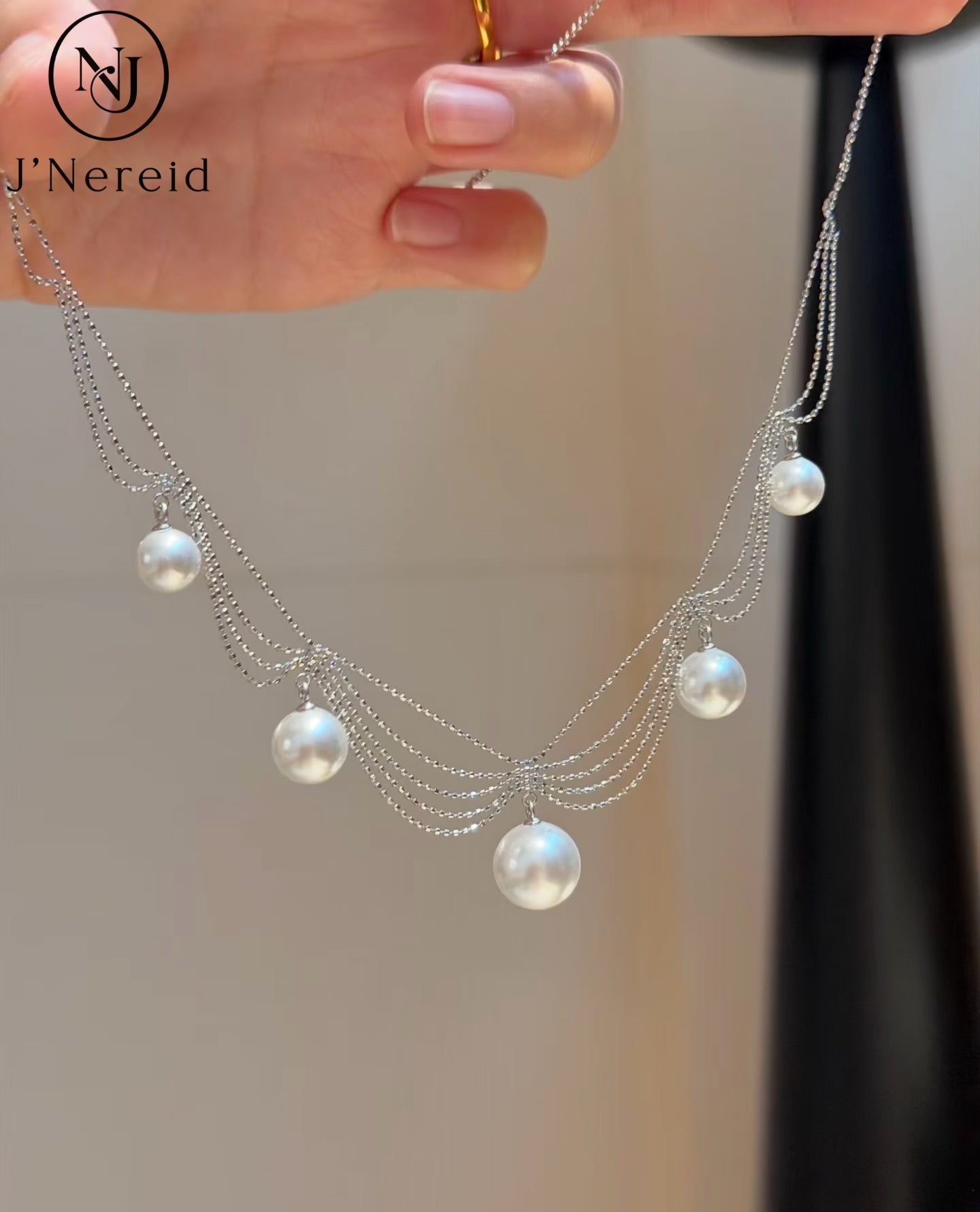 Fairy Tiered Lace Chain Aurora Freshwater Pearl Drop Necklace, Handcrafted S925 Silver Elegant Statement Neck Jewelry（Pearl Variation）