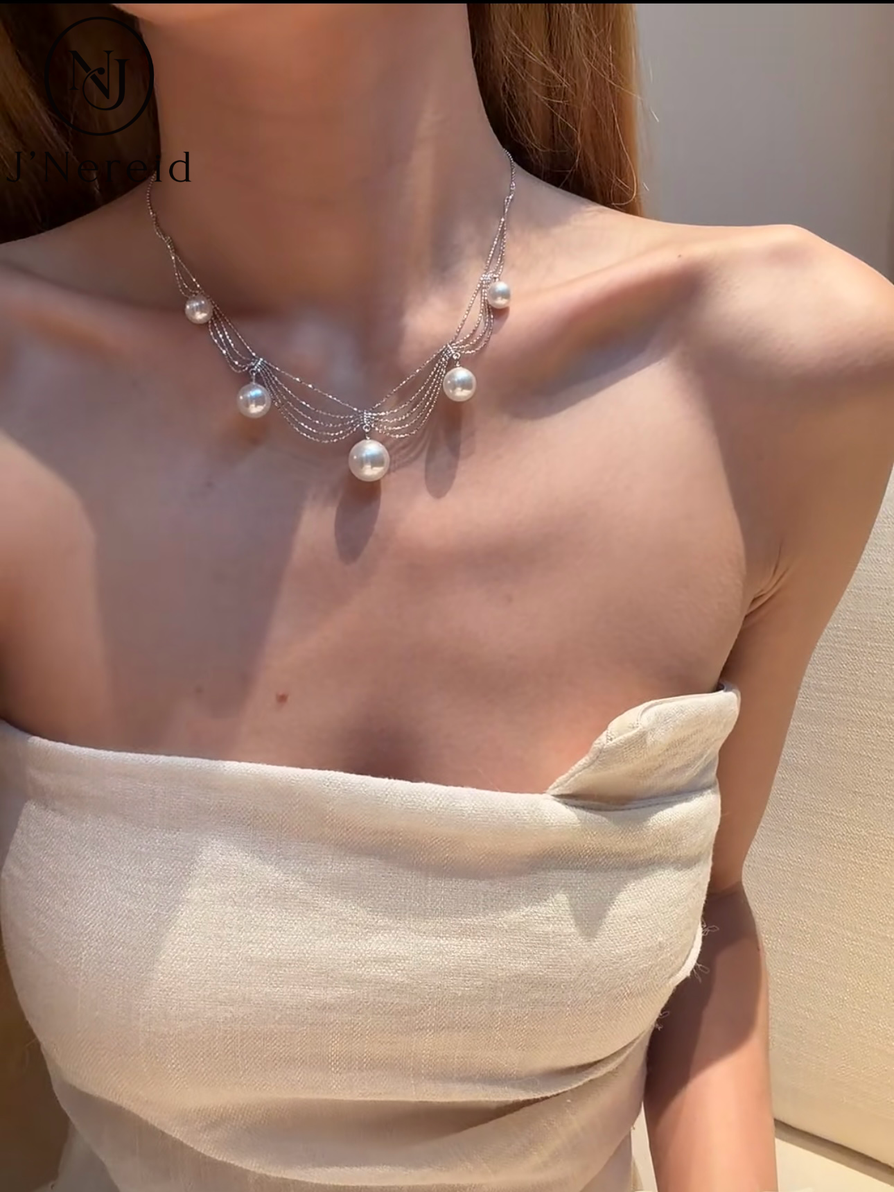 Fairy Tiered Lace Chain Aurora Freshwater Pearl Drop Necklace, Handcrafted S925 Silver Elegant Statement Neck Jewelry（Pearl Variation）