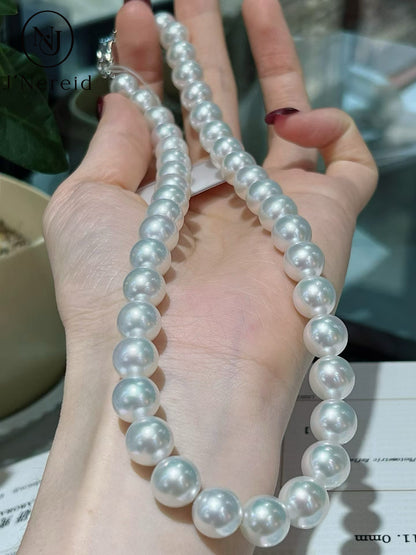 Venus Grade South Sea White Pearl Necklace 9.2-11mm Round Cool Luster Pearl Strand with True Research SS Certificate, 2.1mm Thick Nacre