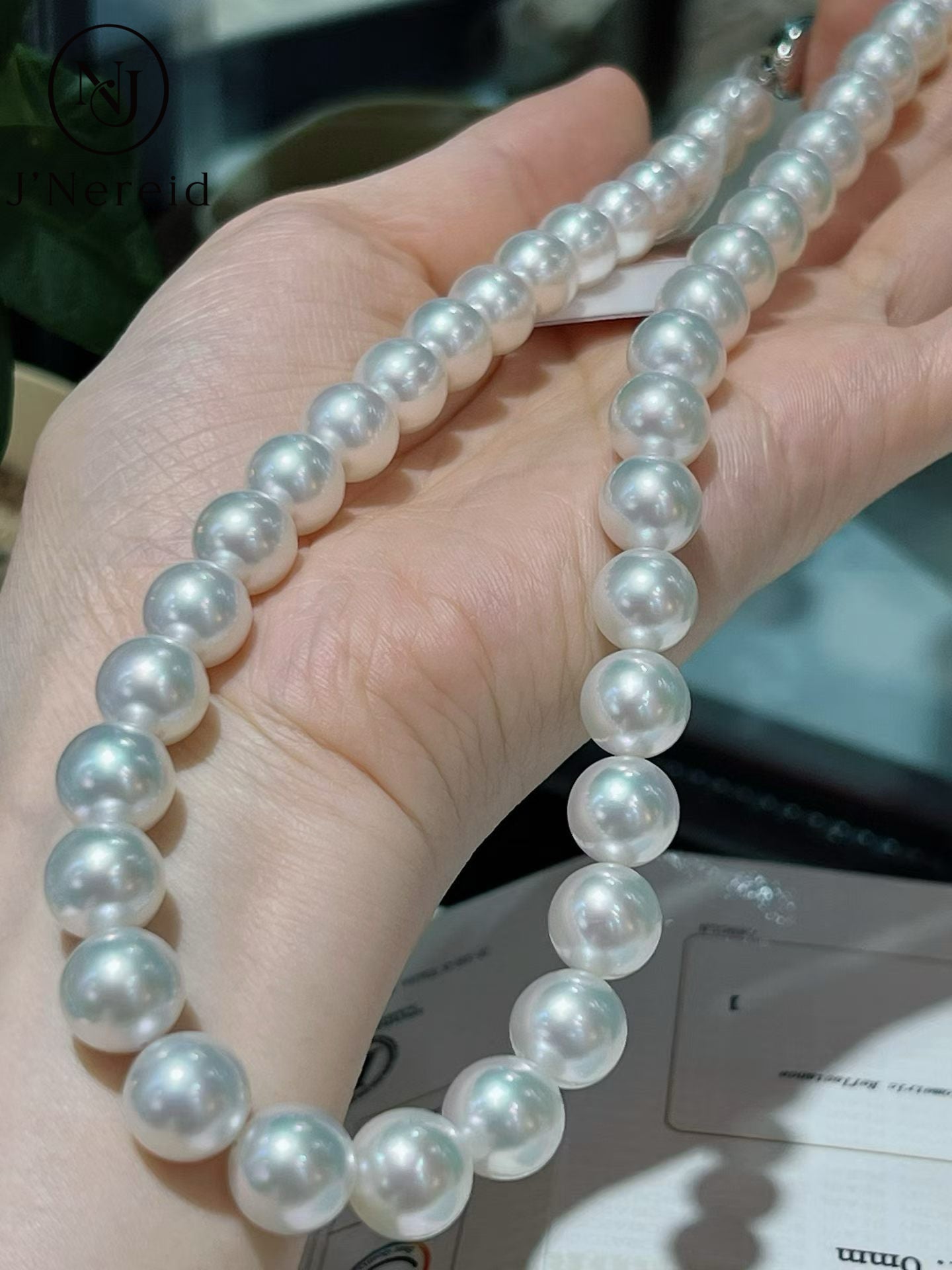 Venus Grade South Sea White Pearl Necklace 9.2-11mm Round Cool Luster Pearl Strand with True Research SS Certificate, 2.1mm Thick Nacre