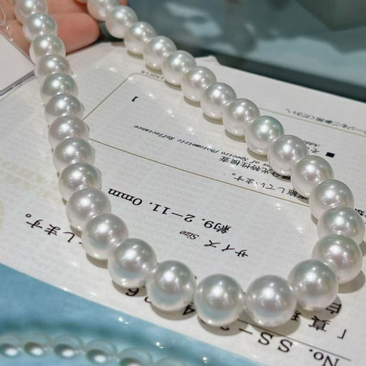 Venus Grade South Sea White Pearl Necklace 9.2-11mm Round Cool Luster Pearl Strand with True Research SS Certificate, 2.1mm Thick Nacre