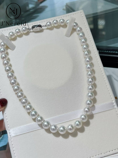 Venus Grade South Sea White Pearl Necklace 9.2-11mm Round Cool Luster Pearl Strand with True Research SS Certificate, 2.1mm Thick Nacre
