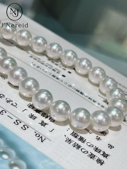 Venus Grade South Sea White Pearl Necklace 9.2-11mm Round Cool Luster Pearl Strand with True Research SS Certificate, 2.1mm Thick Nacre