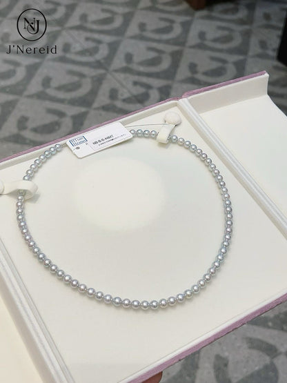 Blue Rose Grade Aurora Gray Akoya Pearl Necklace 5.5-6mm Natural Color Mermaid Pearl Iridescent Shine Slight Tiny Blemishes With Pearl Science Laboratory Certificate