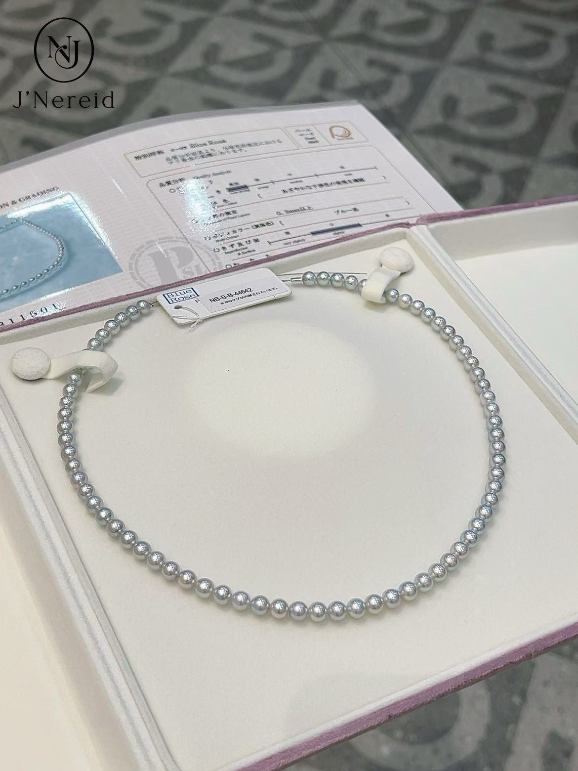 Blue Rose Grade Aurora Gray Akoya Pearl Necklace 5.5-6mm Natural Color Mermaid Pearl Iridescent Shine Slight Tiny Blemishes With Pearl Science Laboratory Certificate