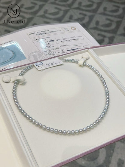 Blue Rose Grade Aurora Gray Akoya Pearl Necklace 5.5-6mm Natural Color Mermaid Pearl Iridescent Shine Slight Tiny Blemishes With Pearl Science Laboratory Certificate