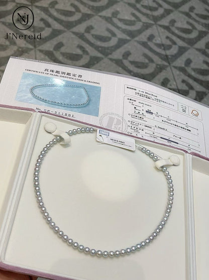 Blue Rose Grade Aurora Gray Akoya Pearl Necklace 5.5-6mm Natural Color Mermaid Pearl Iridescent Shine Slight Tiny Blemishes With Pearl Science Laboratory Certificate