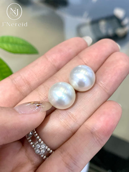 Phoenix Grade South Sea White Pearl Pair 13.7mm Perfect Round Intense Gem Luster Loose Pearls with Pearl Sciejce Laboratory Phoenix Certificate