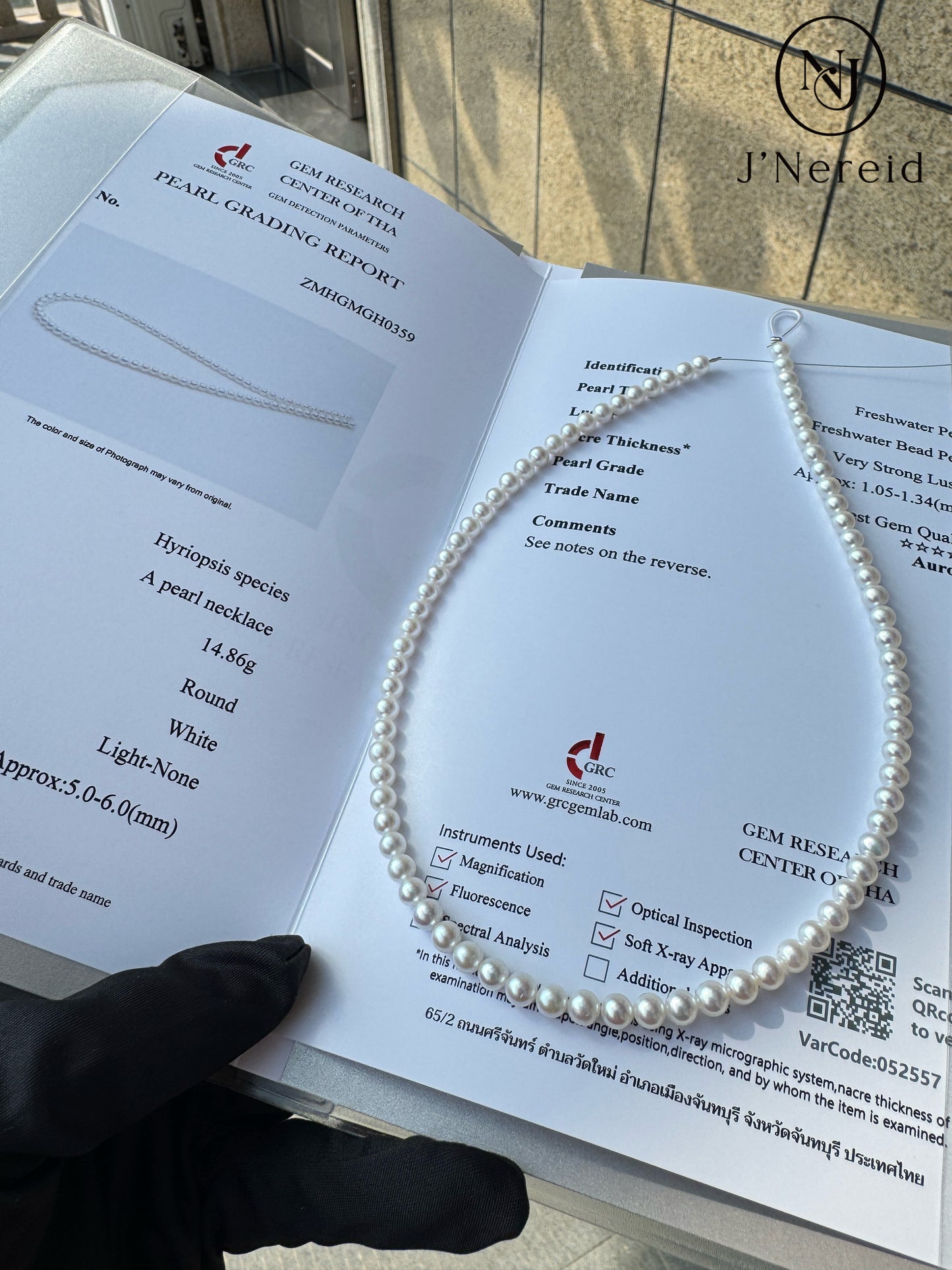 5A Aurora Grade Freshwater Pearl Necklace 5.0-6.0mm Perfect Round Vivid Iridescent Very Strong Luster Slight Minor Blemishes with Official GRC Certification