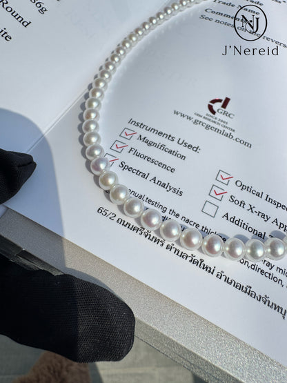 5A Aurora Grade Freshwater Pearl Necklace 5.0-6.0mm Perfect Round Vivid Iridescent Very Strong Luster Slight Minor Blemishes with Official GRC Certification